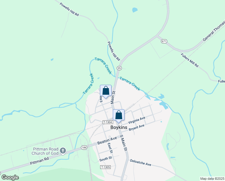 map of restaurants, bars, coffee shops, grocery stores, and more near 31584 Main Street in Boykins