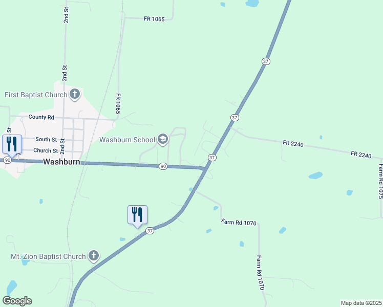 map of restaurants, bars, coffee shops, grocery stores, and more near 111 Elm Street in Washburn