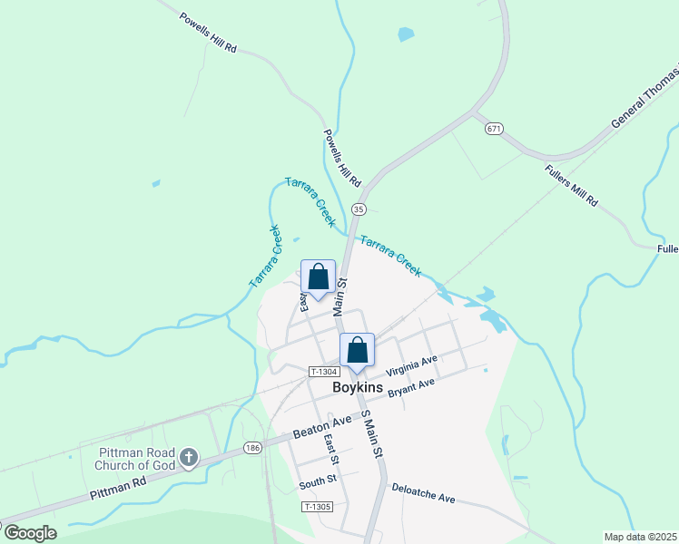 map of restaurants, bars, coffee shops, grocery stores, and more near 31584 Main Street in Boykins