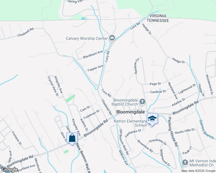map of restaurants, bars, coffee shops, grocery stores, and more near 301 Lucy Road in Kingsport
