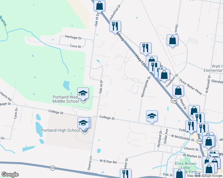map of restaurants, bars, coffee shops, grocery stores, and more near 113 Goostree Court in Portland