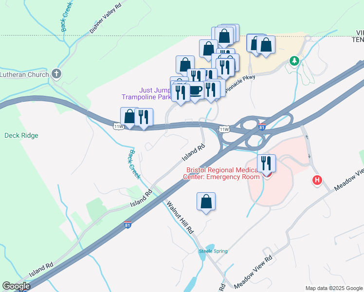 map of restaurants, bars, coffee shops, grocery stores, and more near 1328 Lee Highway in Bristol