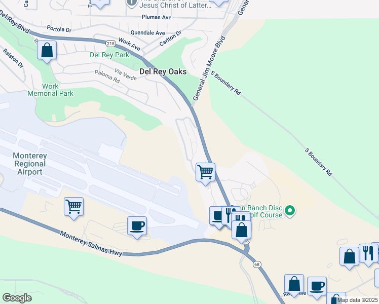 map of restaurants, bars, coffee shops, grocery stores, and more near 730 Pheasant Ridge Road in Del Rey Oaks