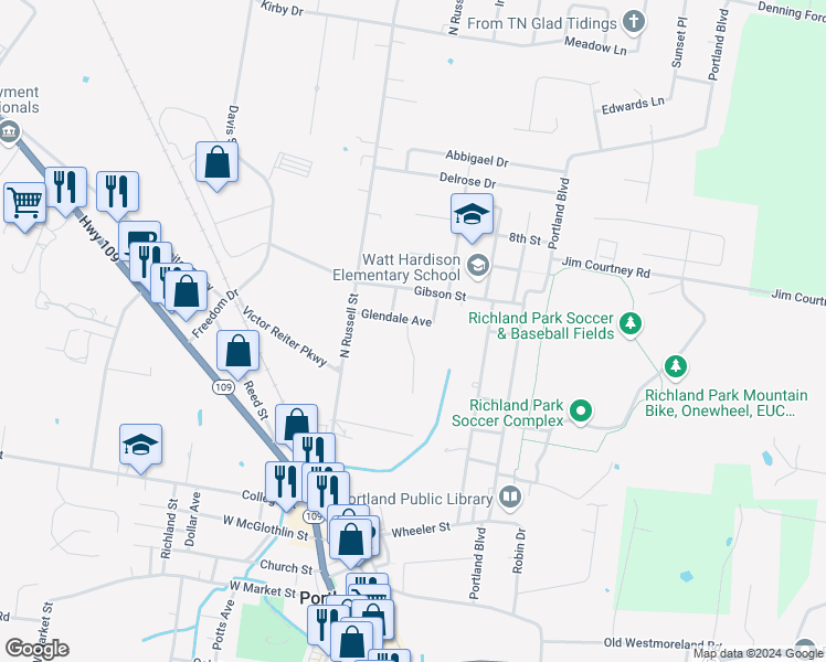 map of restaurants, bars, coffee shops, grocery stores, and more near 203A Glendale Ave in Portland