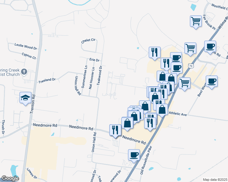 map of restaurants, bars, coffee shops, grocery stores, and more near 2813 Cobalt Drive in Clarksville