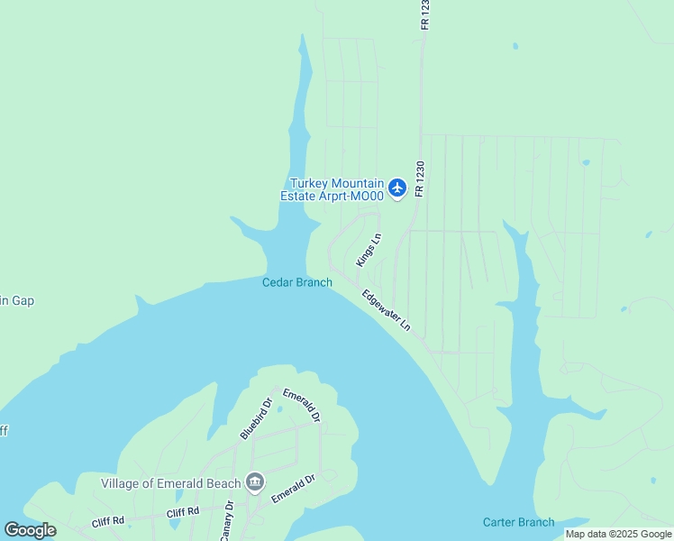 map of restaurants, bars, coffee shops, grocery stores, and more near Edgewater Lane in Shell Knob