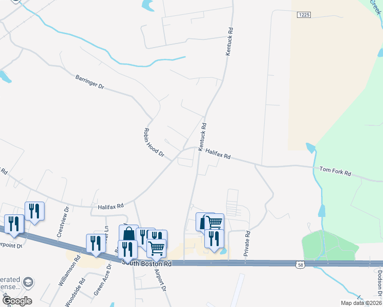 map of restaurants, bars, coffee shops, grocery stores, and more near 1927 Halifax Road in Danville