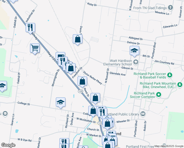 map of restaurants, bars, coffee shops, grocery stores, and more near 105 Victor Reiter Parkway in Portland