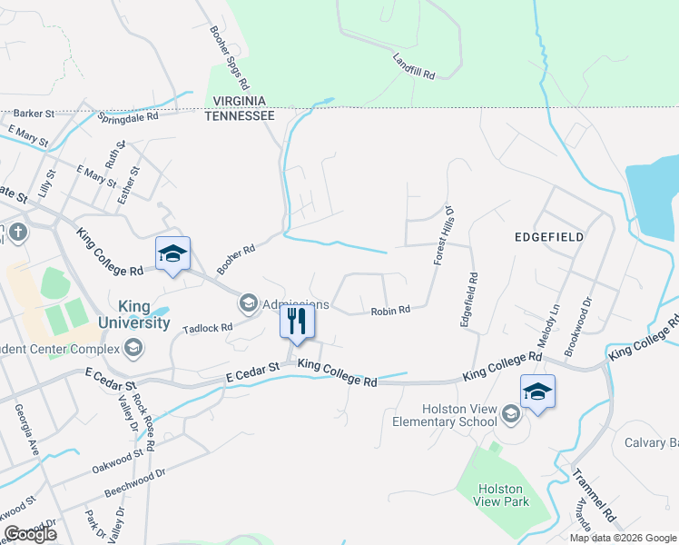 map of restaurants, bars, coffee shops, grocery stores, and more near 409 Robin Road in Bristol