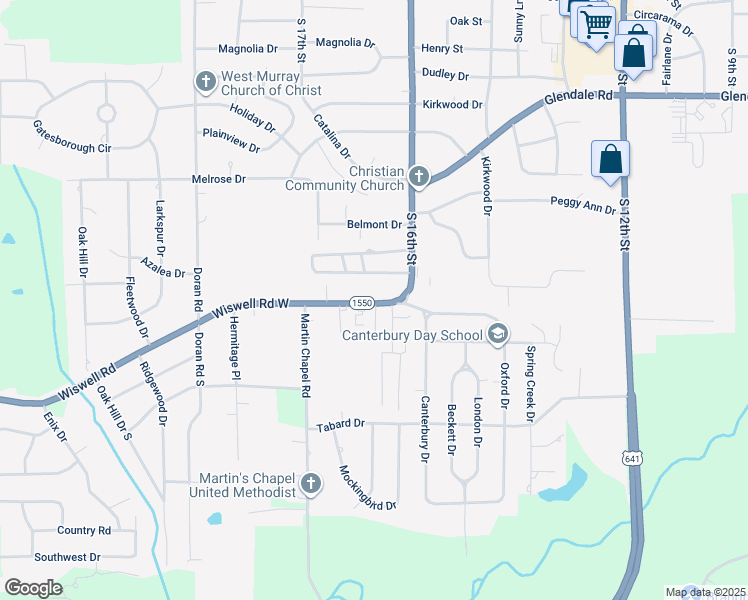 map of restaurants, bars, coffee shops, grocery stores, and more near 1505 Danbury Dr in Murray