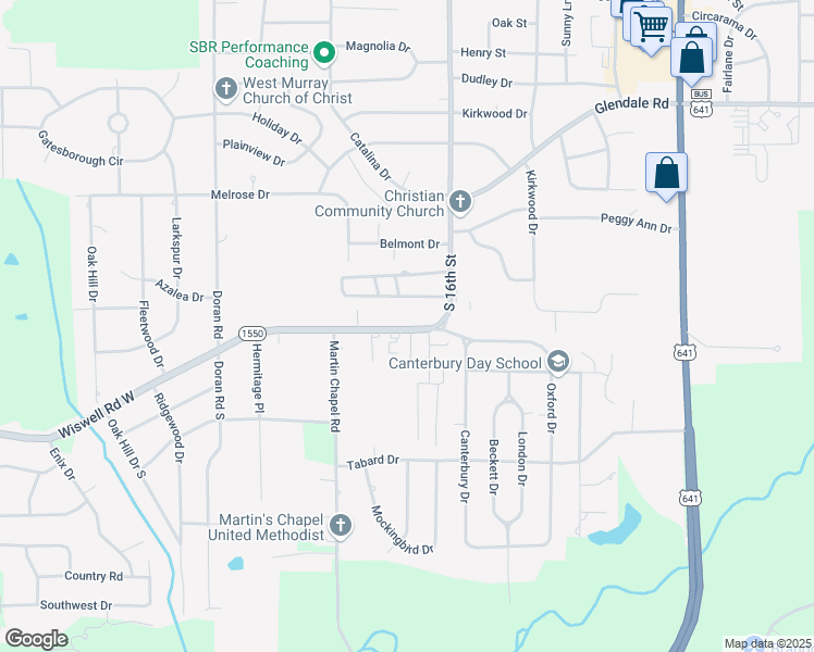 map of restaurants, bars, coffee shops, grocery stores, and more near 1505 Danbury Dr in Murray