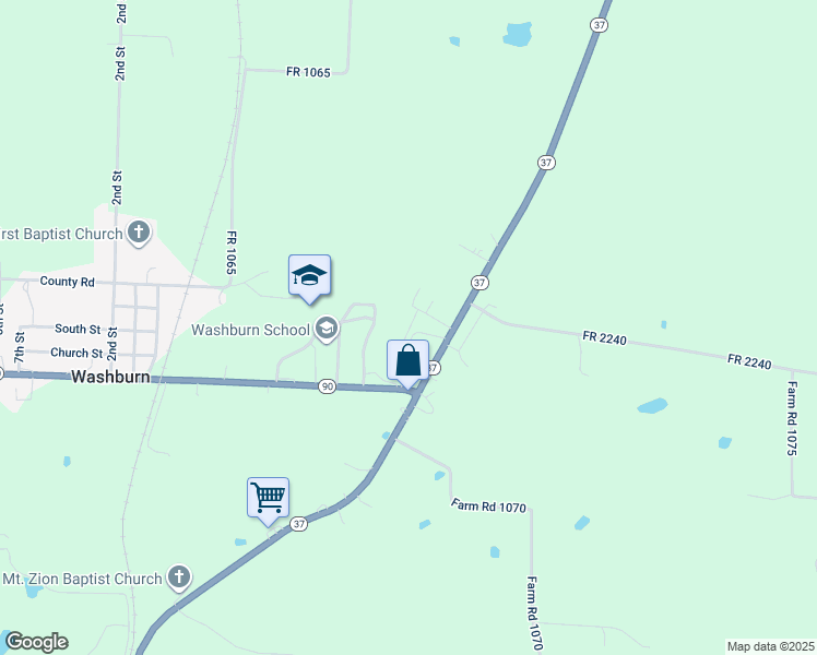 map of restaurants, bars, coffee shops, grocery stores, and more near 111 Elm Street in Washburn