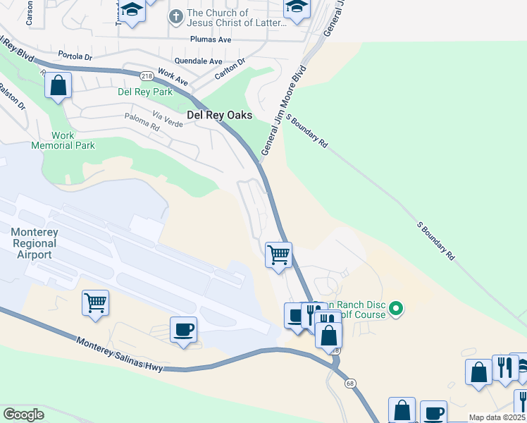 map of restaurants, bars, coffee shops, grocery stores, and more near 710 Pheasant Ridge Road in Del Rey Oaks