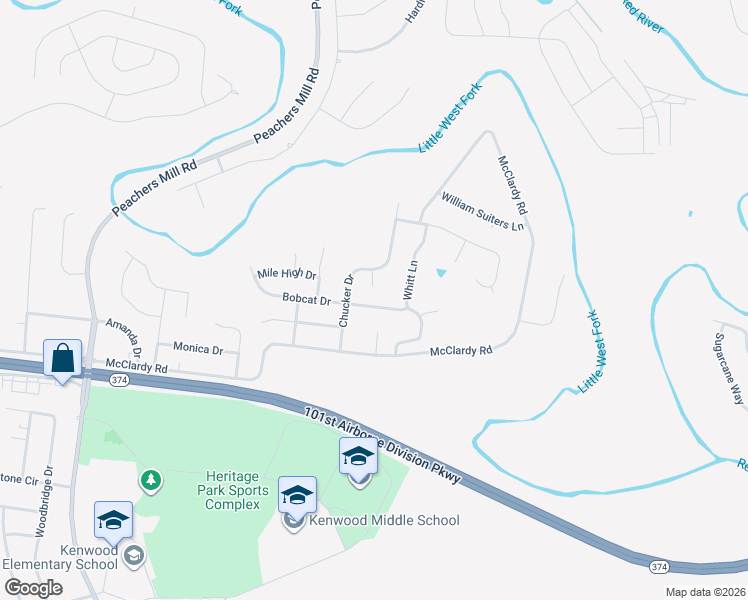 map of restaurants, bars, coffee shops, grocery stores, and more near 1088 Bobcat Drive in Clarksville
