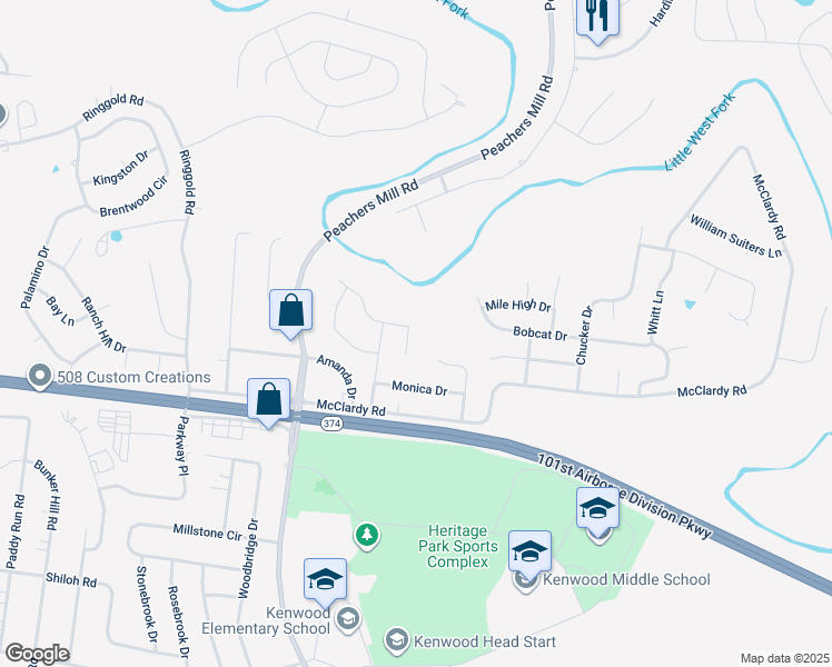 map of restaurants, bars, coffee shops, grocery stores, and more near 933 Lindsey Drive in Clarksville