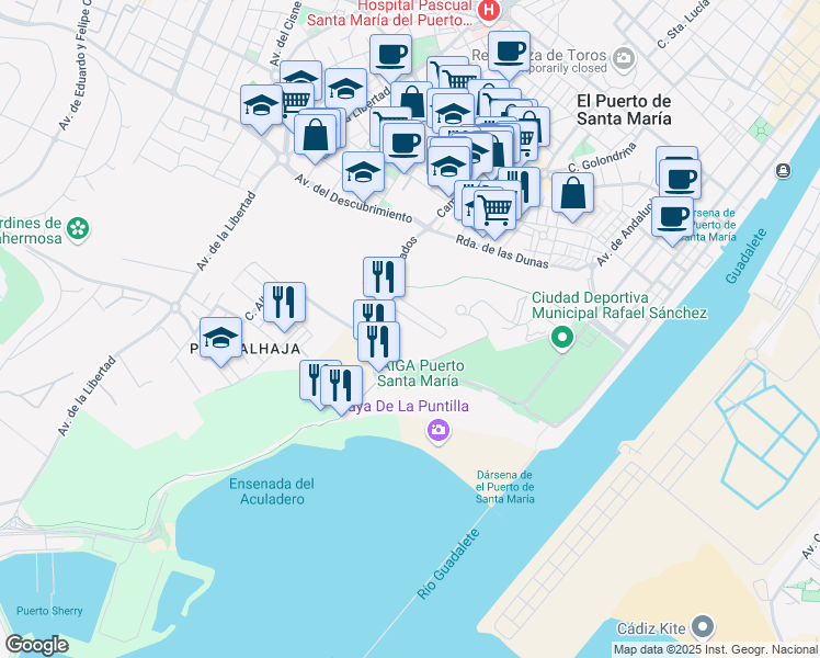 map of restaurants, bars, coffee shops, grocery stores, and more near 2 Calle de los Navazos in El Puerto de Santa María