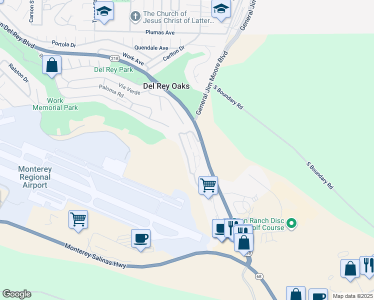 map of restaurants, bars, coffee shops, grocery stores, and more near 410 Pheasant Ridge Road in Del Rey Oaks