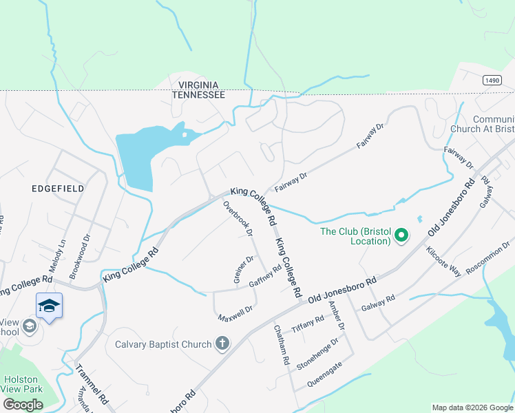 map of restaurants, bars, coffee shops, grocery stores, and more near 2104 King College Road in Bristol