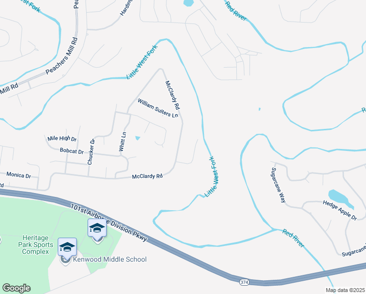 map of restaurants, bars, coffee shops, grocery stores, and more near 1416 McClardy Road in Clarksville