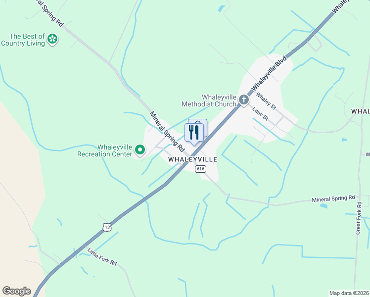 map of restaurants, bars, coffee shops, grocery stores, and more near 4822 County Road 616 in Suffolk