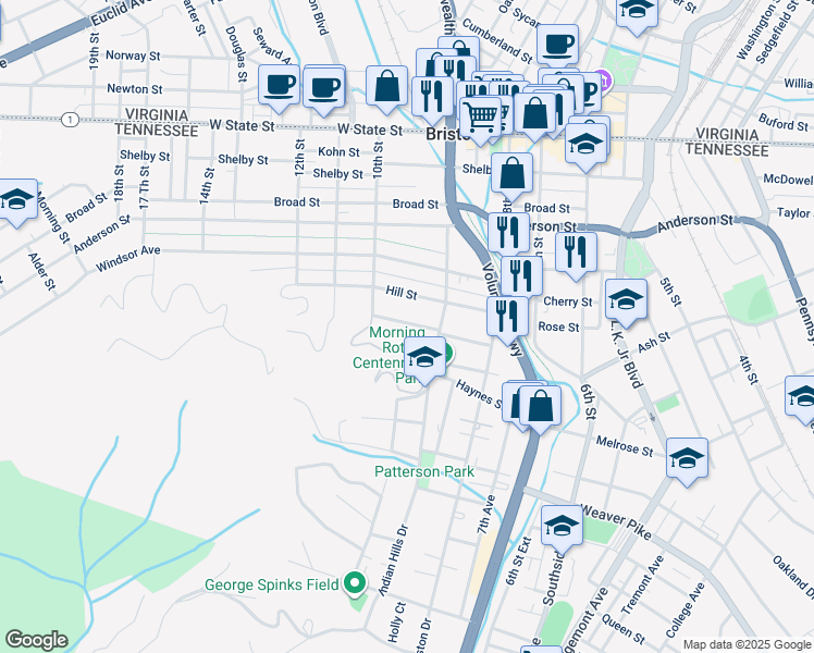 map of restaurants, bars, coffee shops, grocery stores, and more near 943 Wilson Avenue in Bristol
