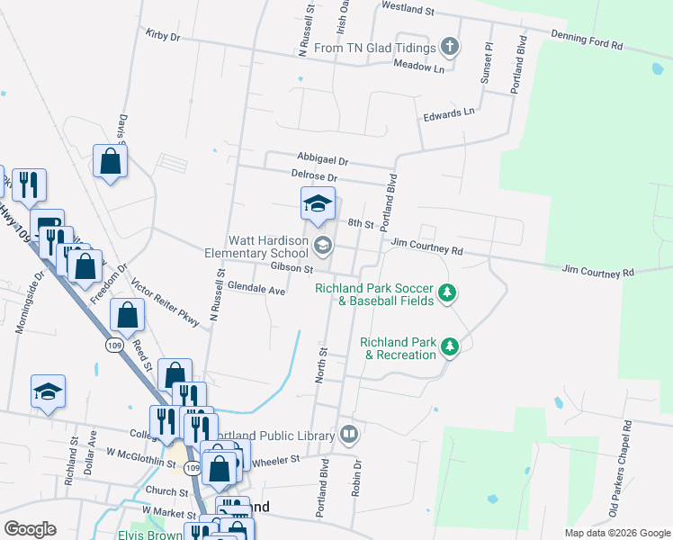 map of restaurants, bars, coffee shops, grocery stores, and more near 400 Gibson Street in Portland
