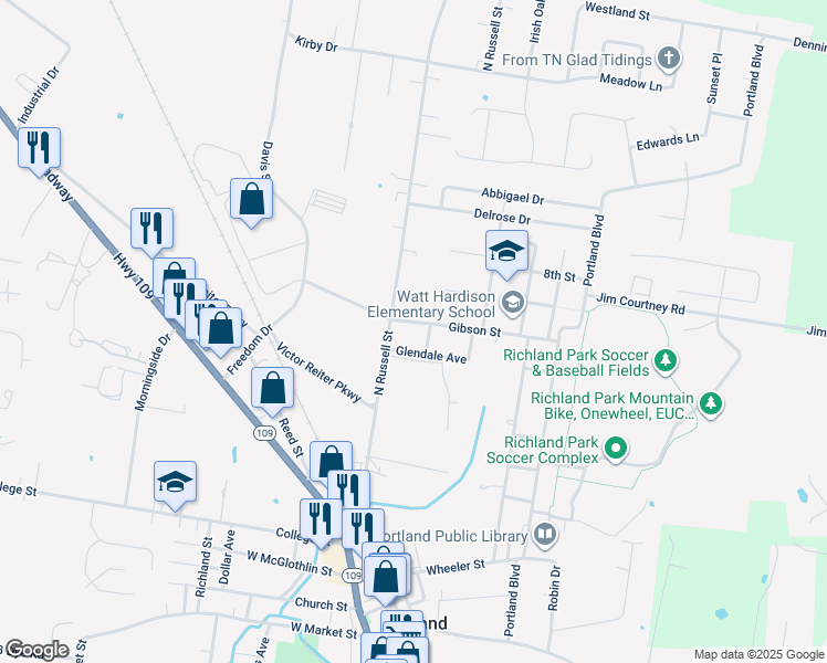 map of restaurants, bars, coffee shops, grocery stores, and more near 100 Gibson Street in Portland