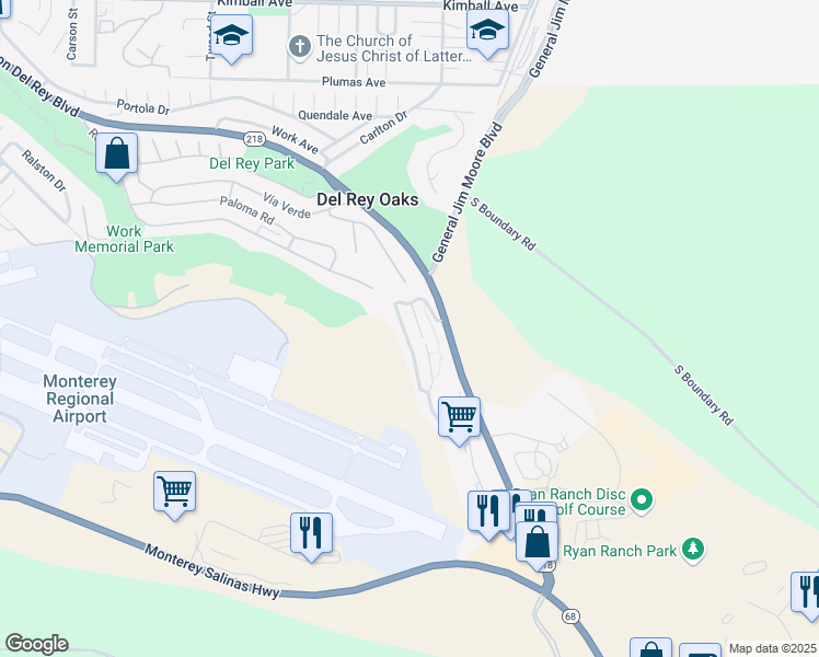 map of restaurants, bars, coffee shops, grocery stores, and more near 312 Pheasant Ridge Road in Monterey