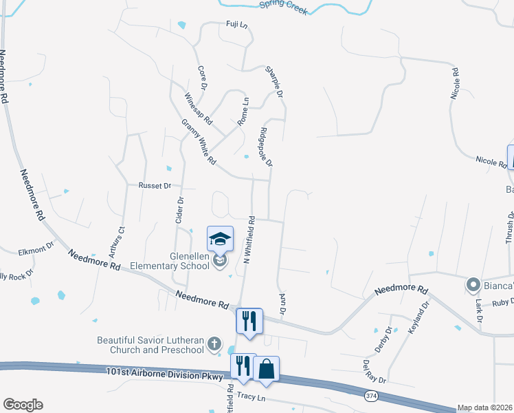 map of restaurants, bars, coffee shops, grocery stores, and more near 2756 Ridgepole Drive in Clarksville