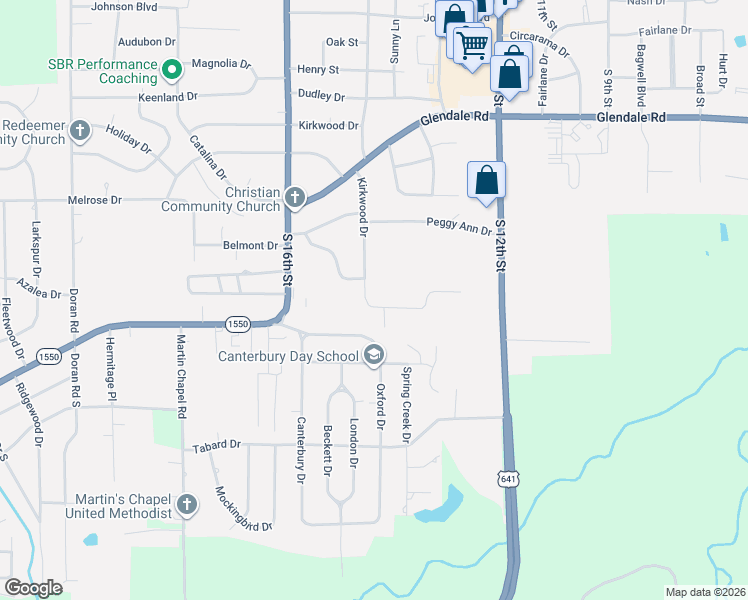map of restaurants, bars, coffee shops, grocery stores, and more near 1300-1320 Roberson Street in Murray