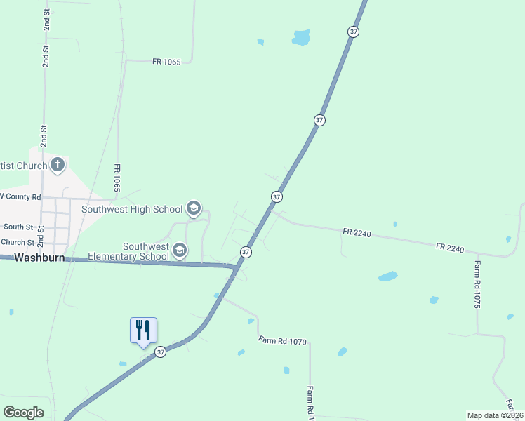 map of restaurants, bars, coffee shops, grocery stores, and more near Old Wire Road in Washburn