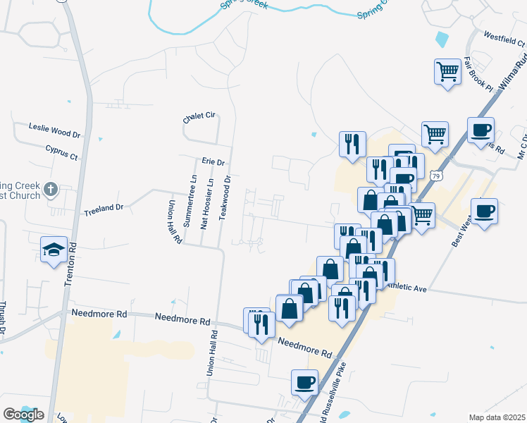 map of restaurants, bars, coffee shops, grocery stores, and more near 213 Terminal Road in Clarksville