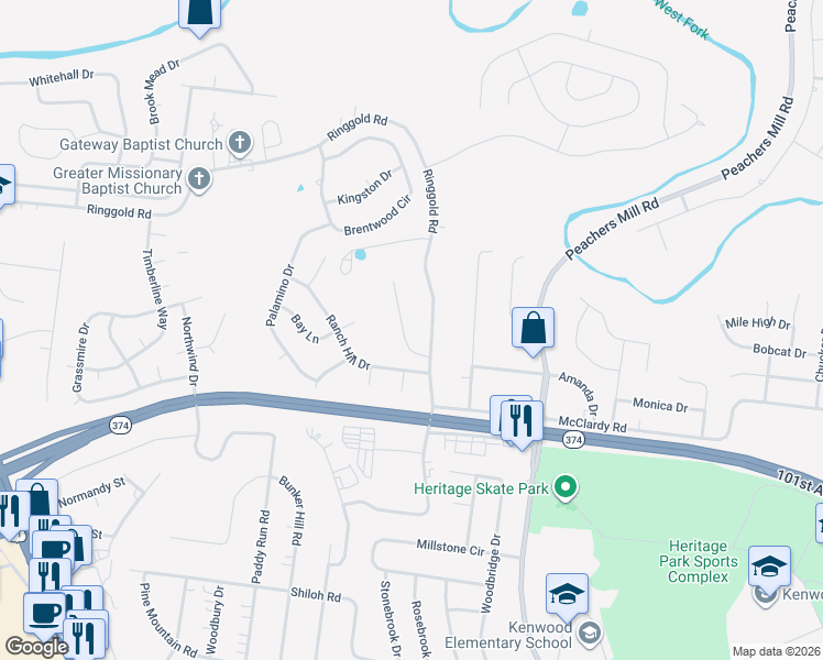 map of restaurants, bars, coffee shops, grocery stores, and more near 715 Green Valley Court in Clarksville