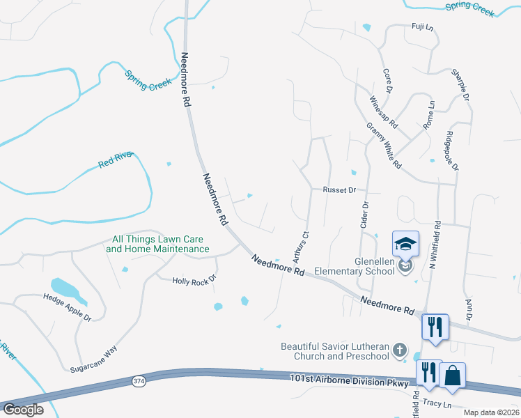 map of restaurants, bars, coffee shops, grocery stores, and more near 2744 Tolliver Court in Clarksville
