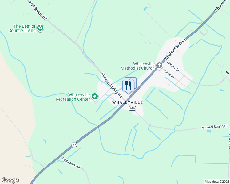 map of restaurants, bars, coffee shops, grocery stores, and more near 4822 County Road 616 in Suffolk