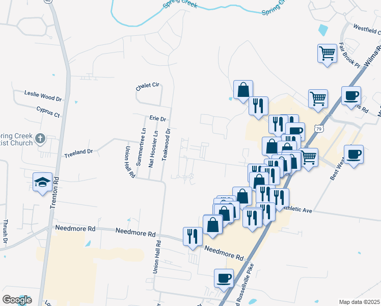 map of restaurants, bars, coffee shops, grocery stores, and more near 213 Terminal Road in Clarksville