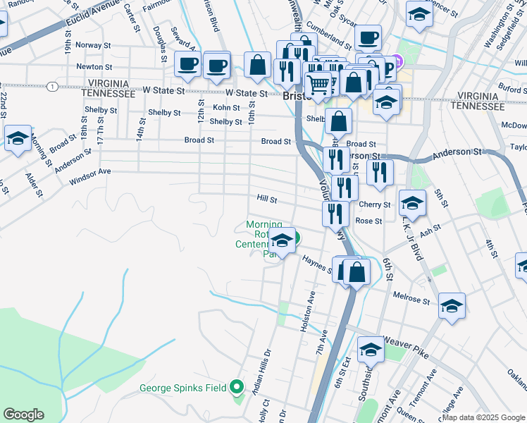 map of restaurants, bars, coffee shops, grocery stores, and more near 943 Wilson Avenue in Bristol