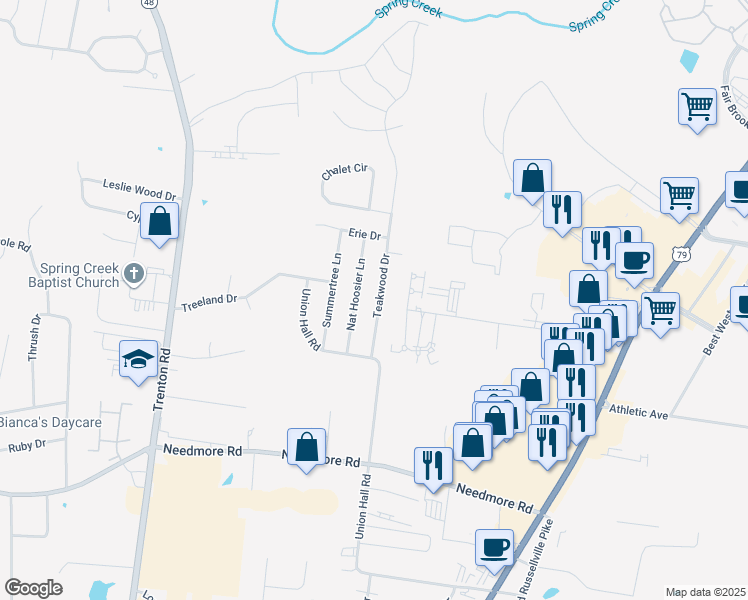 map of restaurants, bars, coffee shops, grocery stores, and more near 2818 Teakwood Drive in Clarksville