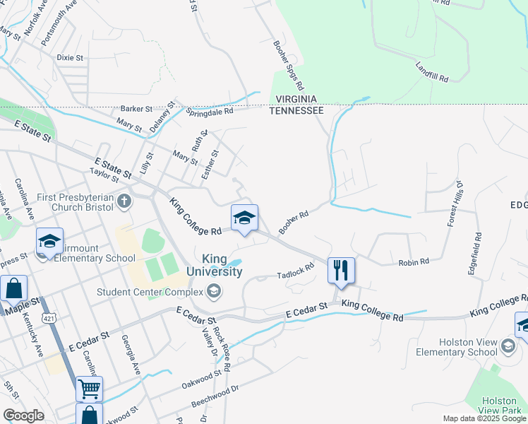 map of restaurants, bars, coffee shops, grocery stores, and more near 1477 E State St in Bristol