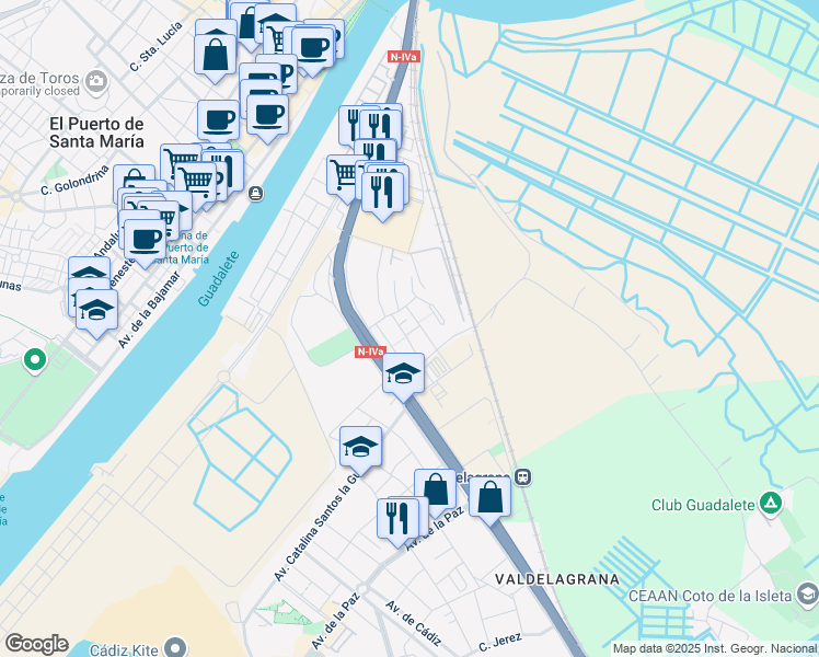 map of restaurants, bars, coffee shops, grocery stores, and more near 1C Mosto in El Puerto de Santa María