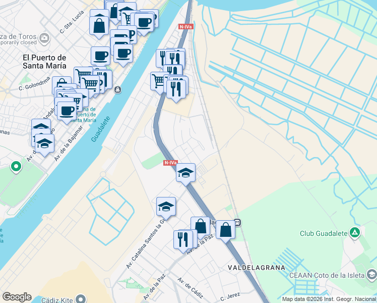 map of restaurants, bars, coffee shops, grocery stores, and more near 1C Mosto in El Puerto de Santa María