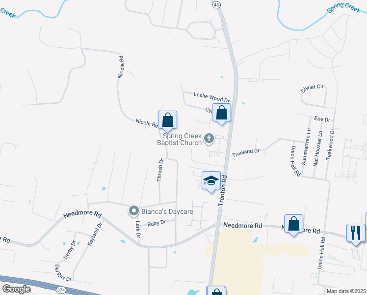 map of restaurants, bars, coffee shops, grocery stores, and more near 508 Caney Court in Clarksville