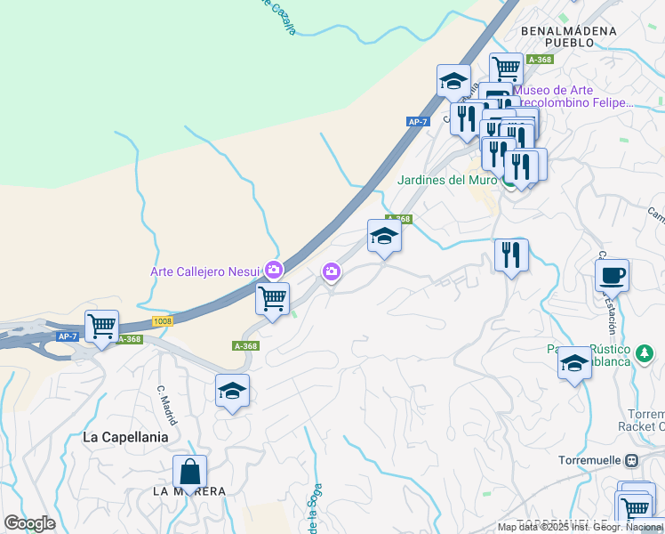 map of restaurants, bars, coffee shops, grocery stores, and more near 12 Avenida Retamar in Benalmádena