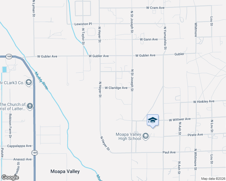 map of restaurants, bars, coffee shops, grocery stores, and more near 1025 West Claridge Avenue in Moapa Valley