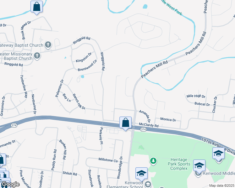 map of restaurants, bars, coffee shops, grocery stores, and more near 1319 Courtney Drive in Clarksville