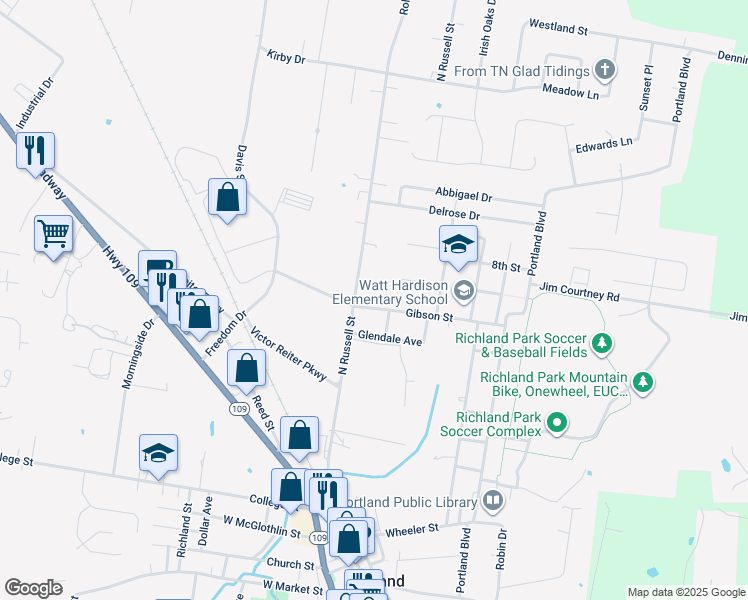 map of restaurants, bars, coffee shops, grocery stores, and more near 100 Gibson Street in Portland