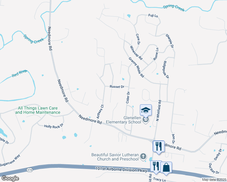 map of restaurants, bars, coffee shops, grocery stores, and more near 2792 Russet Ridge Drive in Clarksville