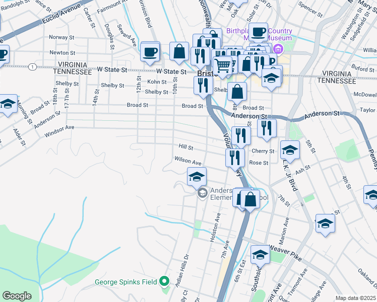 map of restaurants, bars, coffee shops, grocery stores, and more near 943 Wilson Avenue in Bristol