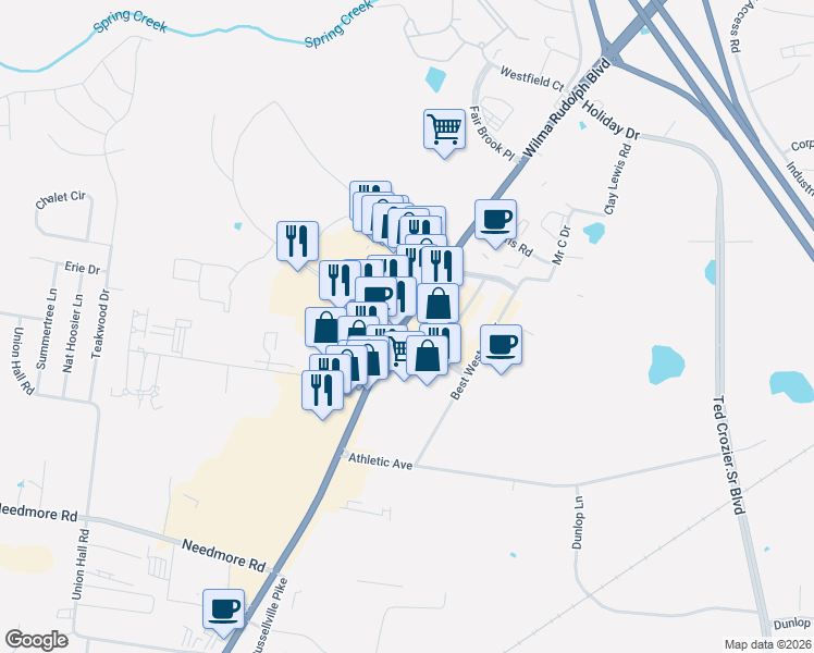 map of restaurants, bars, coffee shops, grocery stores, and more near 830 South Hampton Place in Clarksville