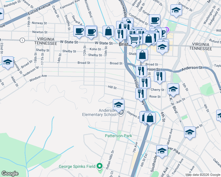 map of restaurants, bars, coffee shops, grocery stores, and more near 944 Hill Street in Bristol